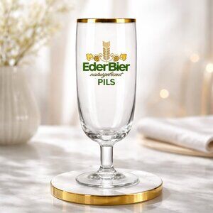RARE NOS Eder Bier 7" German Beer Glass Gold Rim HTF Naturgebraut Pils Variant